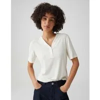 OPUS Kurzarmshirt mit feiner Rippe Femininer Ausschnitt mit leichter Transparenz