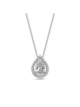 Dkeniz Anhänger mit Kette 925/- Sterling Silber Tropfen Kette funkelndem Kranz