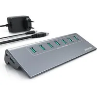 Primewire USB 3.2 Gen2 Hub, 7 Port Verteiler aktiv mit Netzteil, 10 Gbit/s USB-Adapter, Netzteil & Metallgehäuse, für PC Notebook Laptop Tablet Windows & Mac