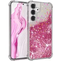 EAZY CASE Handyhülle Liquid Glittery Case für Samsung Galaxy S25 FE 6,7 Zoll, Glitzerhülle Shiny Slimcover stoßfest Durchsichtig Bumper Case Pink