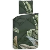 Heckett and Lane Bettwäsche Heckettlane Satin Bettwäsche 135x200 Sarani Forest Green Blätter dunke, Mako-Satin, 2 teilig, für den Sommer und Winter
