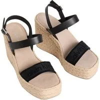 Calvin Klein WEDGE ESPAD 70 WEBBING LTH Keilsandalette Sommerschuh, Plateausandale, Keilabsatz, mit Bastbesatz