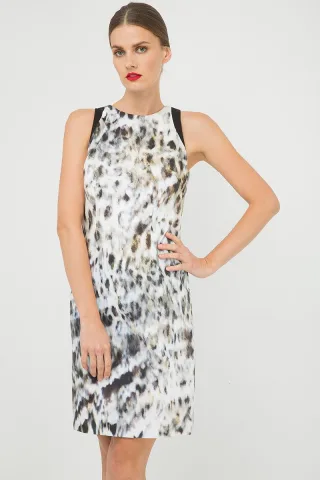 Bedrucktes ärmelloses Kleid mit kontrastierendem Detail
