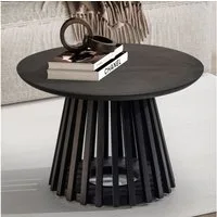 FINEBUY Couchtisch FB98651 Massivholz rund Ø60cm Schwarz Wohnzimmertisch Fächergestell (60x60x41 cm Sofatisch Mango Massivholz Schwarz), Wohnzimmertisch Rund, Kaffeetisch Modern