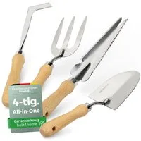 holz4home® Gartenpflege-Set Gartenwerkzeug Set 4-tlg. I Gartengeräte Unkrautstecher I Holzgriff, Werkzeugset Edelstahl & Holz