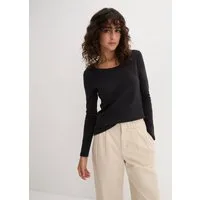 bonprix Langarmshirt leicht taillierte Passform, Rundhalsausschnitt, aus reiner Baumwolle