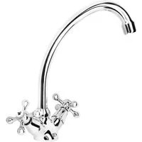 CORNAT Waschtischarmatur "Nostalgie" Verchromter Messingkörper - Hohe Auslaufhöhe - Schwenkbar Ohne Ablaufgarnitur / Wasserhahn Bad / Waschbecken-Armatur/ Badarmatur