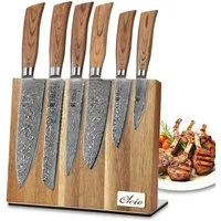 Wakoli Messer-Set Edib Pro 6er Damastmesser-Set I Holzbox 8-20cm Klingen & Messerblock