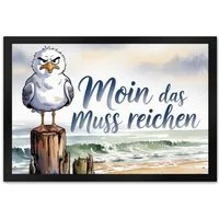 speecheese Fußmatte Möwe Aquarell Moin Spruch Fußmatte XL in 40x60 cm für Nordseefans