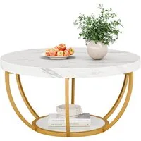 Tribesigns Couchtisch Runde Kaffeetisch Beistelltisch, Industrial 2-Tier-Kreis Couchtisch