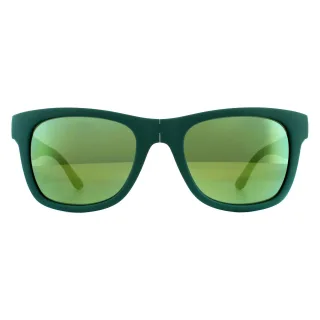 Lacoste Rechteckige Unisex Faltbare Mattschwarze Grüne Sonnenbrille