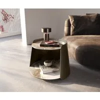 DELIFE Couchtisch Daban, Keramik Minas Melange Weiß-Beige 59x59 cm Gestell Metall Titanfarbig