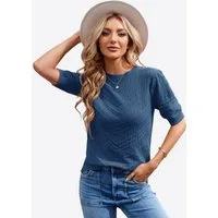 Imily Bela Kurzarmpullover Damen Niedliches Pullover-Shirt (Packung, 1-tlg., 1per-Pack) Rippstrick
