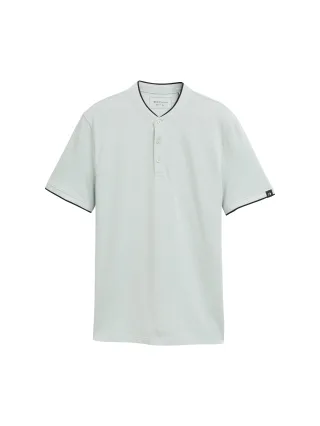 Denim Tom Tailor - Piqué Poloshirt mit Stehkragen fresh green white two tone - Gr. - M
