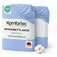 Komfortec Spannbettlaken Jersey Spannbettuch, 90x200, 140x200, 160x200, 180x200 oder 200x200 cm, 100% Baumwolle (135 g/m), Gummizug: Rundum, (2 Stück), OEKO-TEX® Standard 100 Zertifisiert, für Matratzen bis 25 cm Höhe