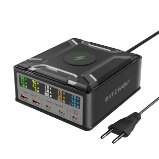 [GaN Tech] BlitzWolf® BW-S28 260W 5-Port USB PD Digital Display 140W PD3.1 PPS Fast Charger 2USB-A+3USB-C with 15W Wirel