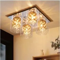 ZMH Deckenleuchte Wohnzimmer 4 Flammig zilver Deckenlampe Glas Kristall G9 Küche, Hochwertige Design, ohne Leuchtmittel, Retro Lampenschirm Design Flurlampe Schlafzimmerlampe Eingang
