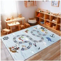 Carpettex Kinderteppich Piraten-Design, Rechteckig, Höhe: 7 mm, Kinderteppich Piraten-Design Teppich Kinderzimmer Rutschfest Waschbar