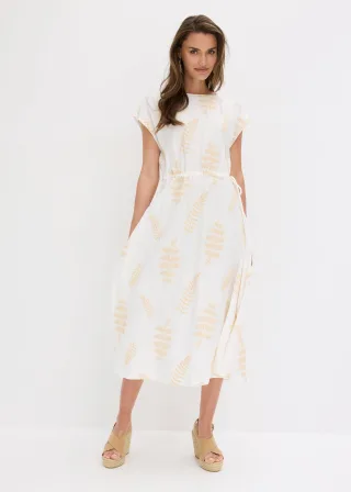 bonprix Midikleid mit Stickerei, weiß, Gr.48, sommerliches Midikleid aus fließendem Viskose-Mix mit floraler Stickerei, aus Viskose