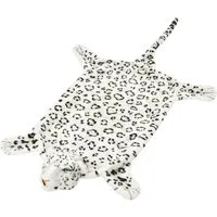 furnicato Teppich Plüschleoparden-Weiß mit Leopardenmuster 139 x 75 cm, 139 cm, Formstabile Kunstfell-Unterlage mit Polsterung für das Schlafzimmer