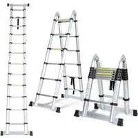 Clanmacy Teleskopleiter Aluminium Teleskopleiter 3,8M Silber, Leiter Ausziehbar Klappleiter, M (Teleskopleiter,Anlegeleiter,Klappleiter,Schiebeleiter, Hochleistungs-Teleskopleiter, Hochwertiges Aluminiummaterial), Mühelose Portabilität Unabhängige Ve