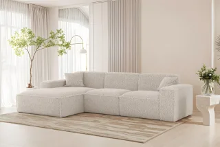Ecksofa Designersofa CELES PREMIUM in Stoff Sven Altweiß Ottomane Links
