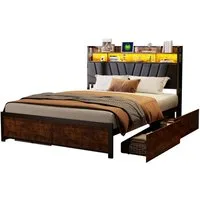 FUROKOY Polsterbett Doppelbett,Bettgestell (Holzbett mit Metall, 1-tlg., mit 4 Schubladen und Stauraumfunktion), 160x200cm