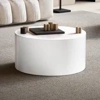 FINEBUY Couchtisch FB100047 Sofatisch MONOBLOC Weiß Hochglanz 60cm Wohnzimmertisch Rund (MONOBLOC 60x60x30 cm MDF Hochglanz Wohnzimmertisch), Sofatisch Weiß, Kaffeetisch Klein Rund