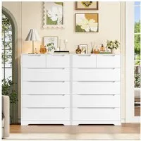 HOMECHO Kommode (2 St), mit 6 schubladen, Sideboard Highboard mit Viel Stauraum, Weiß