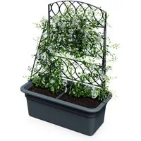 Spetebo Blumenkasten Kunststoff Blumenkasten anthrazit mit Rankgitter - 80 x 59 cm (Anzahl, 1 St., Stück), Rank-Pergola abnehmbar