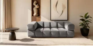 Sofa Designersofa BLANCHE 3-Sitzer in Stoff Bluvel Grau