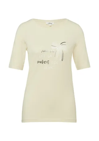 s.Oliver Red Label - T-Shirt mit Frontprint im Slim Fit beige - Gr. - 40