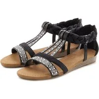 LASCANA Sommerschuh, Sandalette Sandale mit Glitzersteinen und kleinem Keilabsatz im Festival-Look VEGAN
