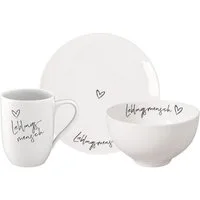 Villeroy & Boch Frühstücks-Geschirrset Statement Frühstücks-Set Lieblingsmensch 3er Set (3-tlg), 1 Personen, Porzellan