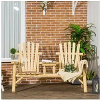 Outsunny Gartenstuhl 2-Sitzer Bank mit Tisch, bis 150 kg pro Sitz (Holzbank, 1 St), für Garten, Naturholz