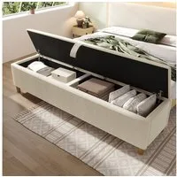 KLAM HOME Bettbank 145 x 38 cm Bettbank, Polsterbank mit Hydraulischem Stauraum (Bettbank mit Stauraum, Aufbewahrungsbox, Beiger Cord-Optik), Geeignet für Schlafzimmer, Wohnzimmer und Flur