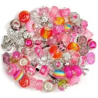 Kopper-24 Bastelperlen Großlochperlen Glasperlen Charm Mix mit 60 Perlen, Pink