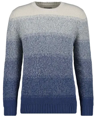 RAGMAN - Strickpullover Rundhals, gestreift blaugrau - Gr. - XXL