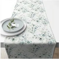 Ambiente® Tischläufer Eucalyptus all over (1-tlg, 1-teilig), Tischläufer Tischdecke ca.40x150cm Baumwolle