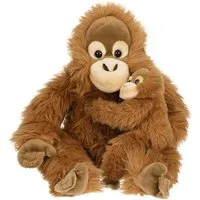 Uni-Toys Kuscheltier Orang-Utan mit Baby, sitzend - 30 cm (Höhe) - Plüsch-Affe - Plüschtier, zu 100 % recyceltes Füllmaterial