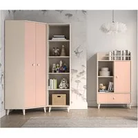 Lomadox Jugendzimmer-Set MODICA-131, (Sparset, 3-tlg., Eckschrank Bücherregal Regal), in sandbeige mit rosa, Softclose, fühlbare Oberfläche