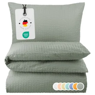 Carpe Sonno Seersucker-Bettwäsche, Grau, Textil, Uni, Füllung: Baumwollfüllung, Rechteckig, 135x200 cm, Oeko-Tex® Standard 100, Schlaftextilien, Bettwäsche, Bettwäsche