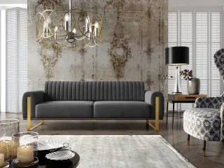 OUTLET Sofa Designersofa VALERIE 3-Sitzer in Stoff Elisa Velvet Anthrazit