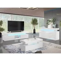 MIRJAN24 Wohnzimmer-Set Glossa I, (3er-Set, Kommode, TV-Lowboard, Couchtisch), mit blauer LED-Beleuchtung