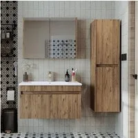 Roomart Badmöbel-Set ATRIA 85 Badmöbel-Set mit Waschbecken, Spiegel & Hochschrank, (Bademöbel Set ATRIA 85 cm mit Waschbecken & Schränken in 4 Farben)