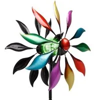 Spetebo Windrad Metall Doppel Windrad mit Solar LED Glaskugel - Ø 38 cm (Stück, 1 St., Solar Windrad), Deko Gartenstecker mit Farbwechsel Beleuchtung