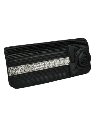 Steuer Modeschmuck Abendtasche Satin-Optik mit Blüte und Strassbesatz