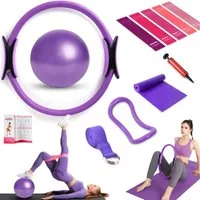 LaCute Pilates-Ring Pilates Set 12-teilig mit Ring, Ball & Widerstandsbändern für Zuhause (12-teiliges Pilates- und Fitness-Set, 12-tlg., Pilates-Set mit Ring, Ball Widerstandsbändern für Ganzkörpertraining), 12-teilig, elastisch, rutschfest, vielsei