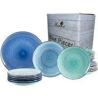 MamboCat Teller-Set 18tlg. Tellerset Blue Curacao 6 Personen verschiedene Blau-Töne, Steingut