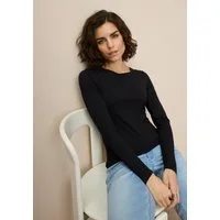 Tamaris Langarmshirt aus elastischer Viskosemischung, figurbetonte Passform langärmliges Basicshirt mit Rundhalsausschnitt